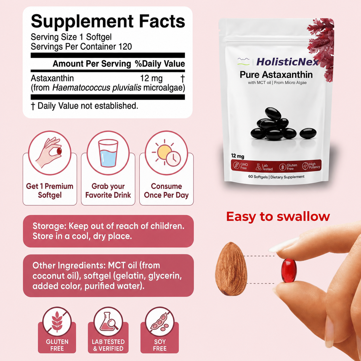 Pure 12mg Astaxanthin with MCT Oil